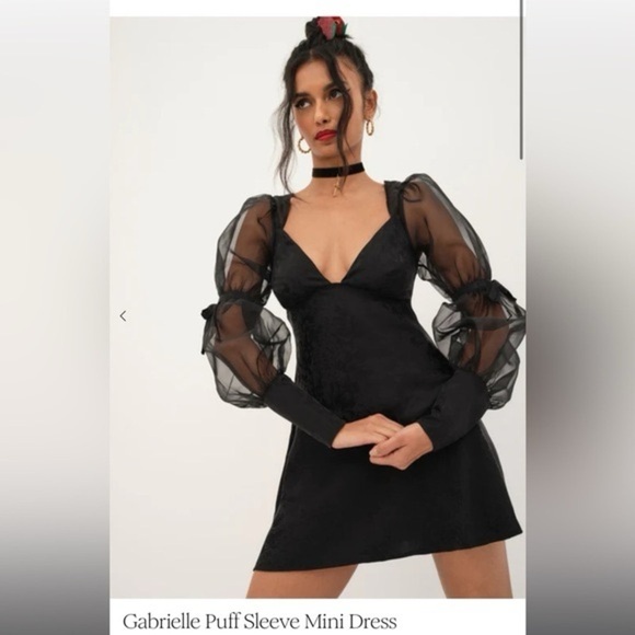 For Love And Lemons Dresses & Skirts - For Love & Lemons Black Gabrielle Puff Sheer Long Sleeve Mini Dress XS NWT